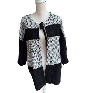 St. John Black White Knit Open Cardigan Sweater M